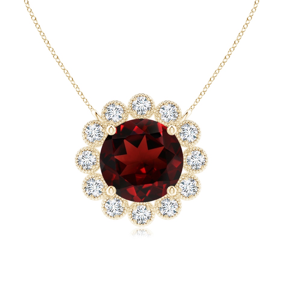 6mm AAA Garnet Pendant with Bezel-Set Diamond Halo in Yellow Gold 