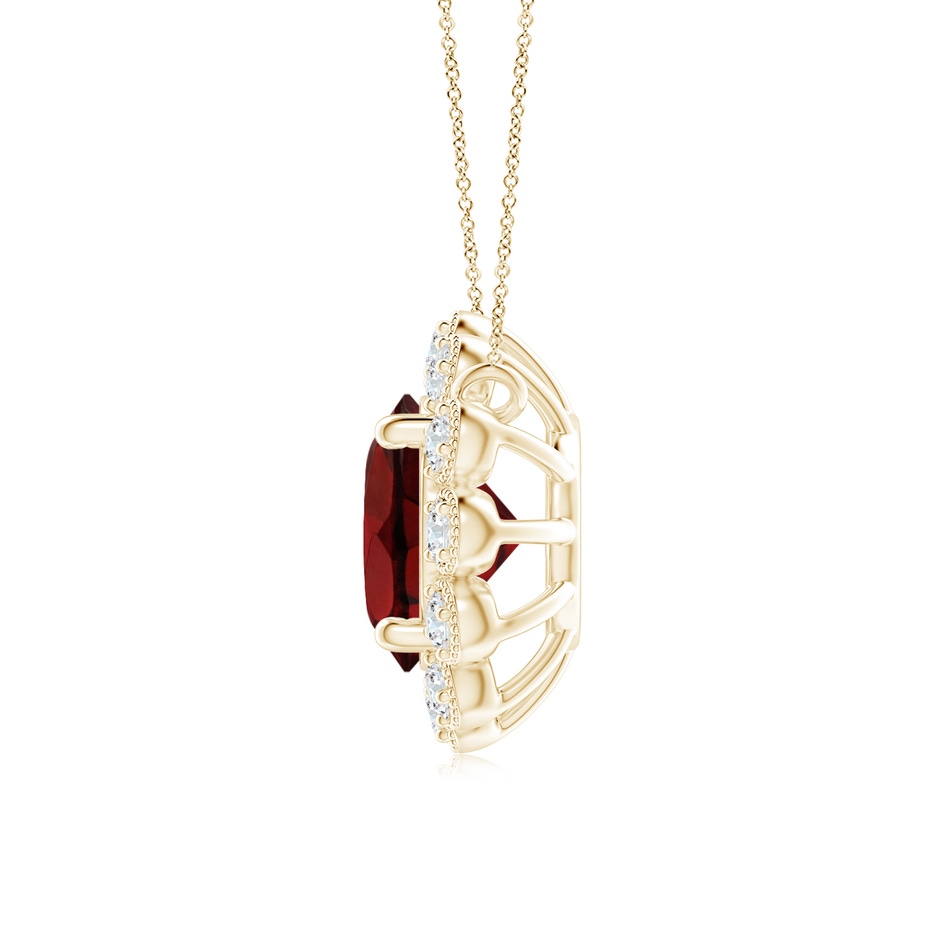 6mm AAA Garnet Pendant with Bezel-Set Diamond Halo in Yellow Gold side 1