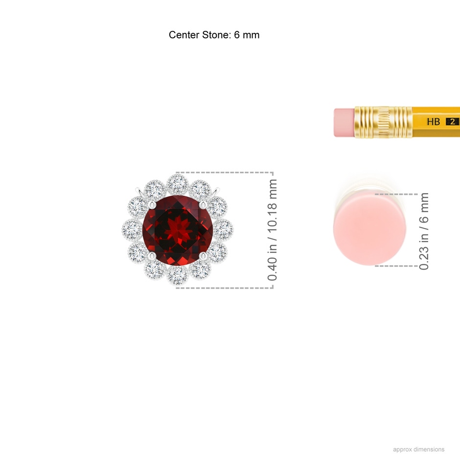 6mm AAAA Garnet Pendant with Bezel-Set Diamond Halo in White Gold ruler