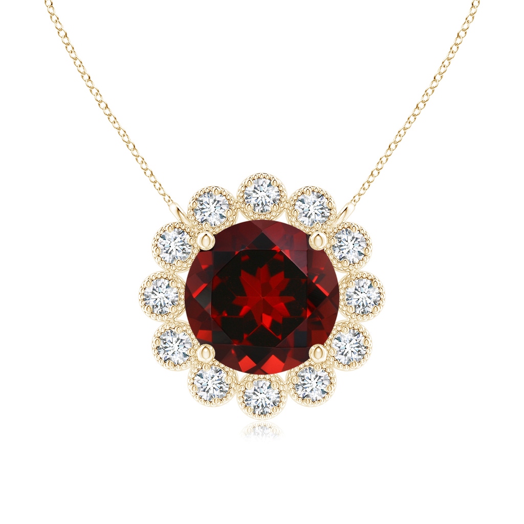 6mm AAAA Garnet Pendant with Bezel-Set Diamond Halo in Yellow Gold