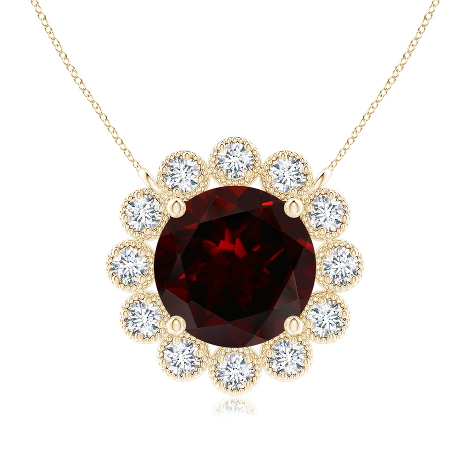 7mm A Garnet Pendant with Bezel-Set Diamond Halo in Yellow Gold 