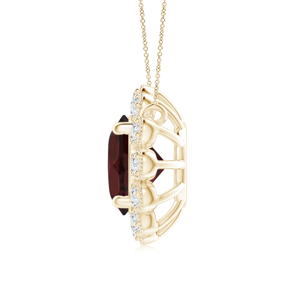 7mm A Garnet Pendant with Bezel-Set Diamond Halo in Yellow Gold side 1