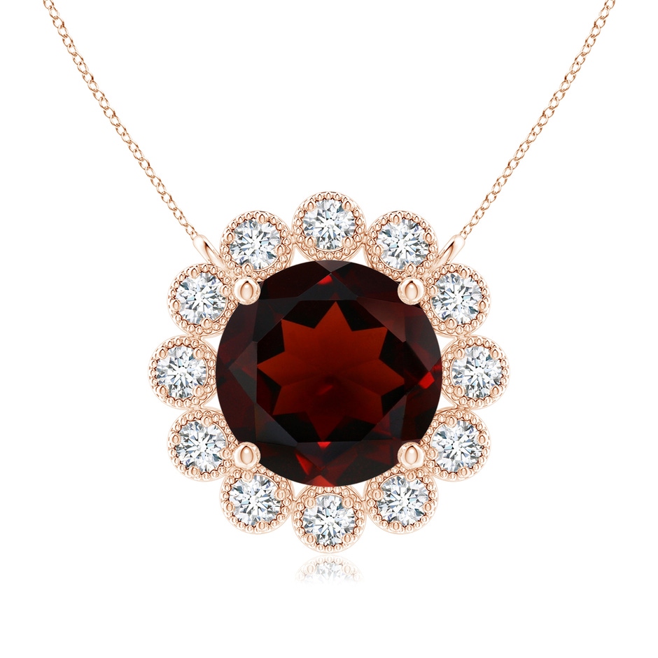 7mm AA Garnet Pendant with Bezel-Set Diamond Halo in Rose Gold 