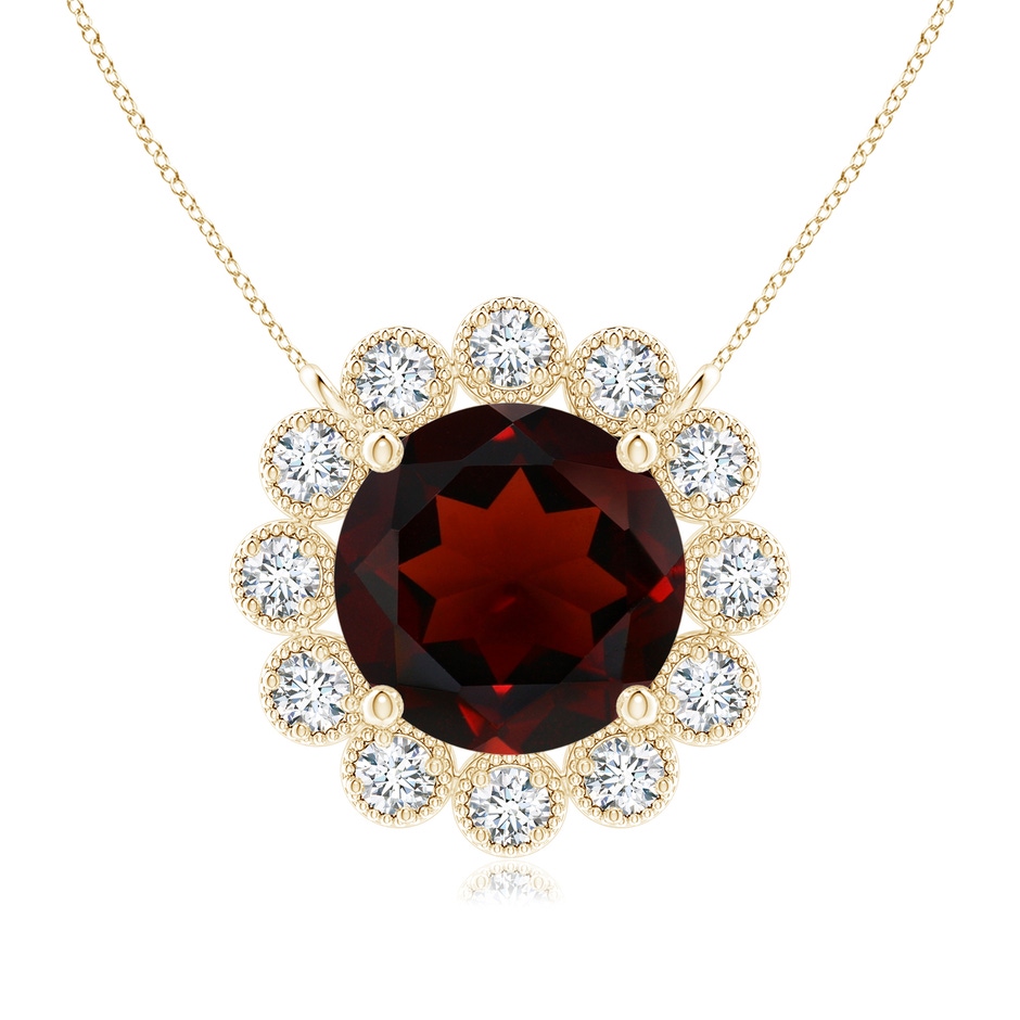 7mm AA Garnet Pendant with Bezel-Set Diamond Halo in Yellow Gold 
