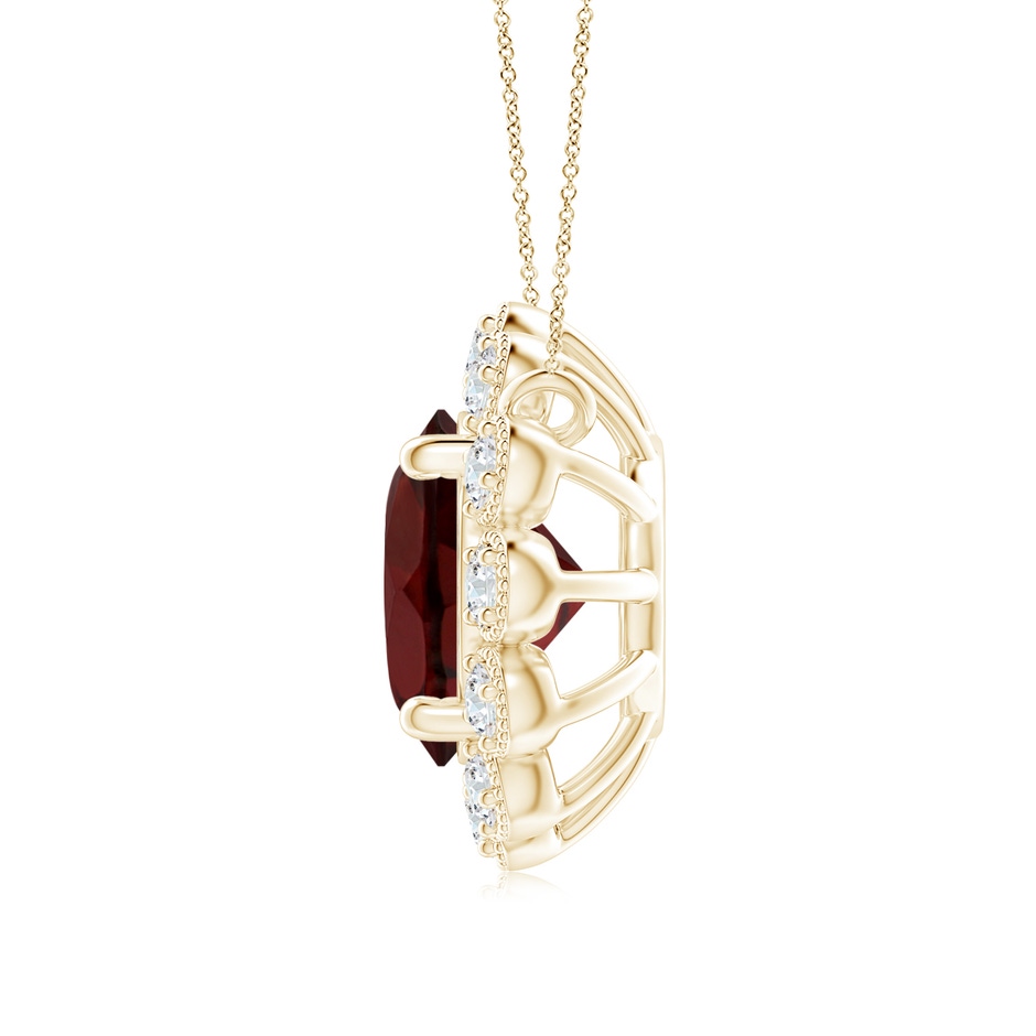 7mm AA Garnet Pendant with Bezel-Set Diamond Halo in Yellow Gold side 1