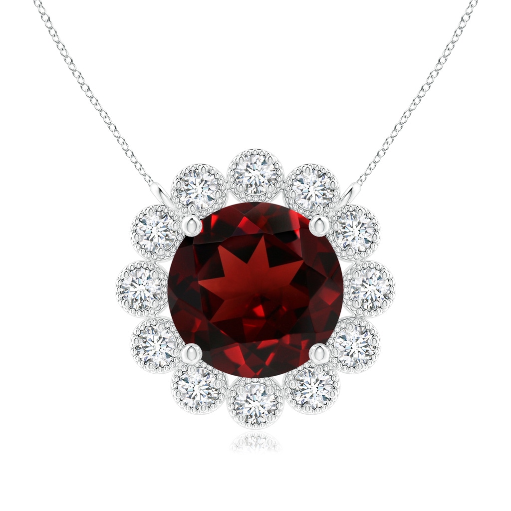 7mm AAA Garnet Pendant with Bezel-Set Diamond Halo in White Gold