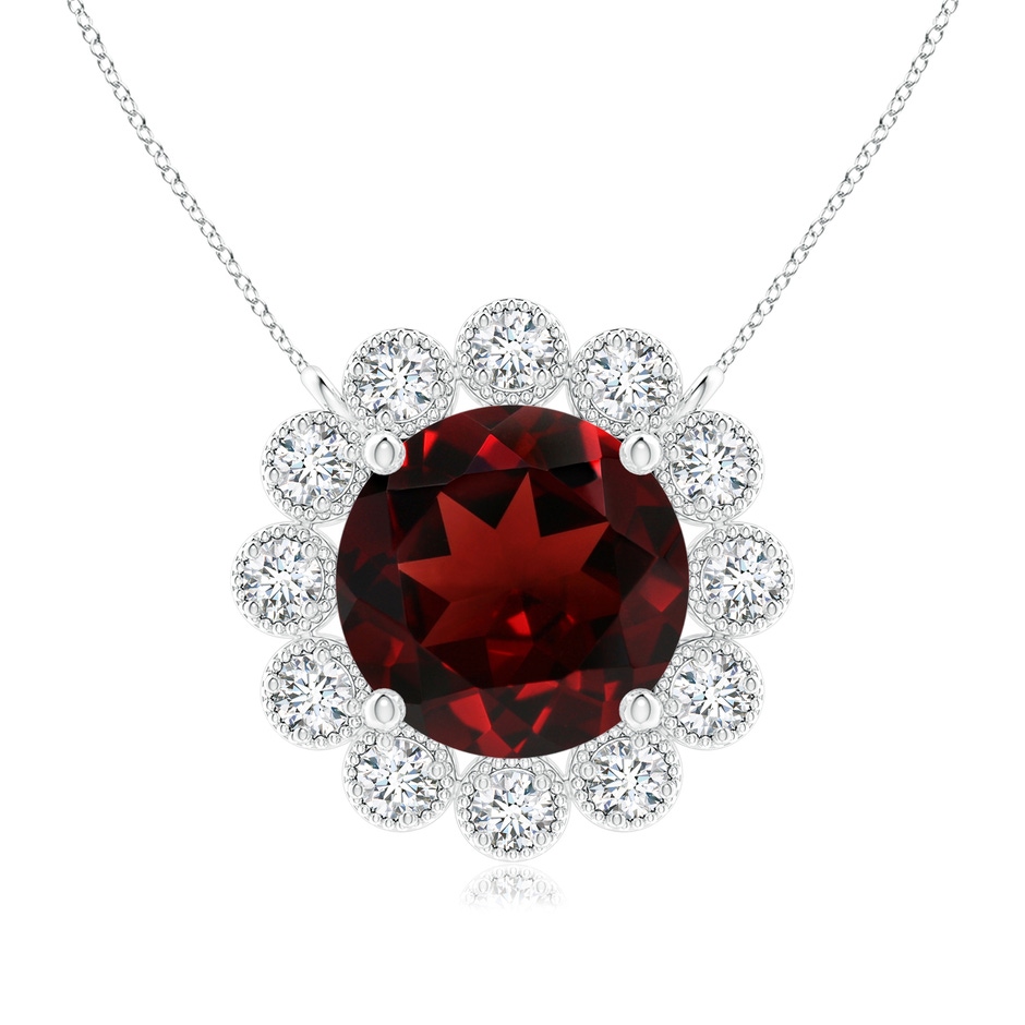 7mm AAA Garnet Pendant with Bezel-Set Diamond Halo in White Gold 