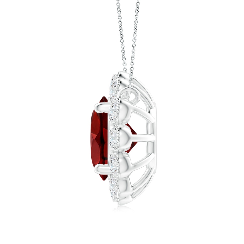 7mm AAAA Garnet Pendant with Bezel-Set Diamond Halo in P950 Platinum side 1