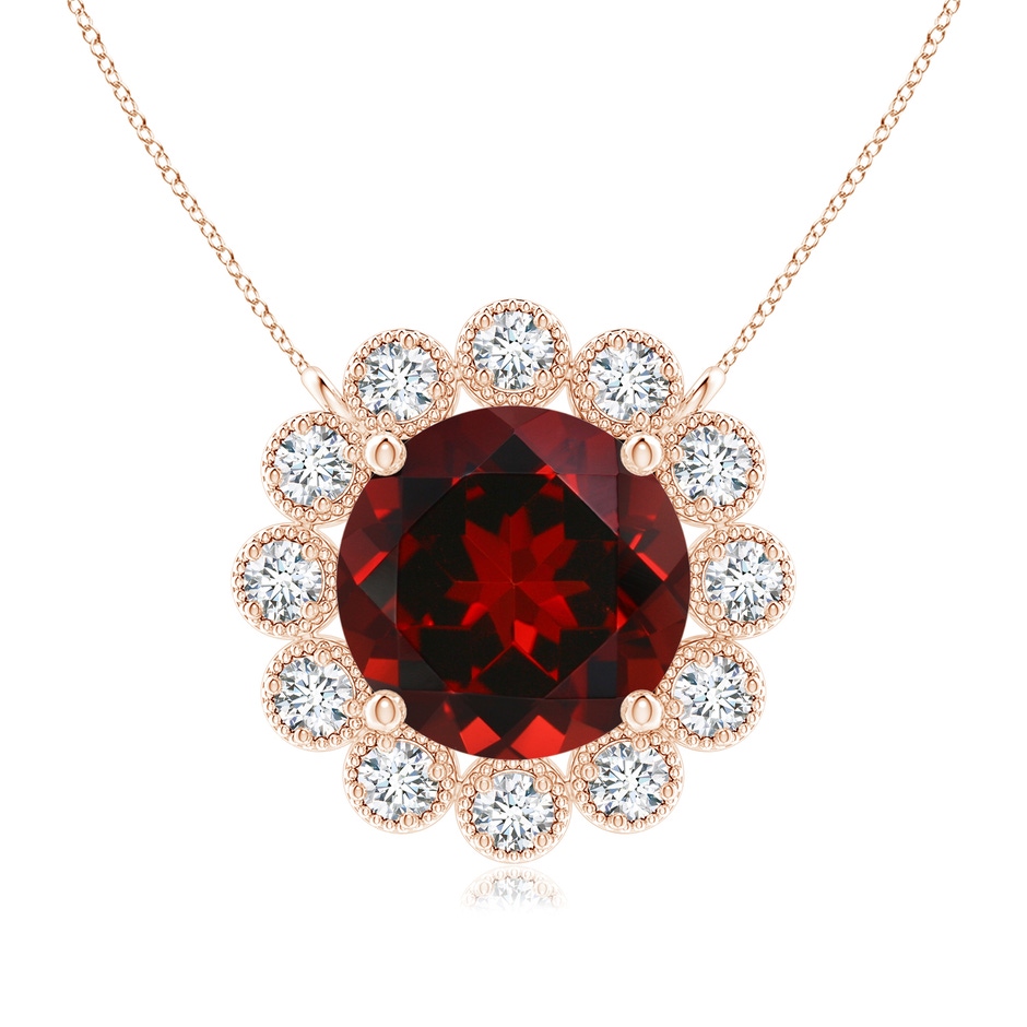 7mm AAAA Garnet Pendant with Bezel-Set Diamond Halo in Rose Gold 