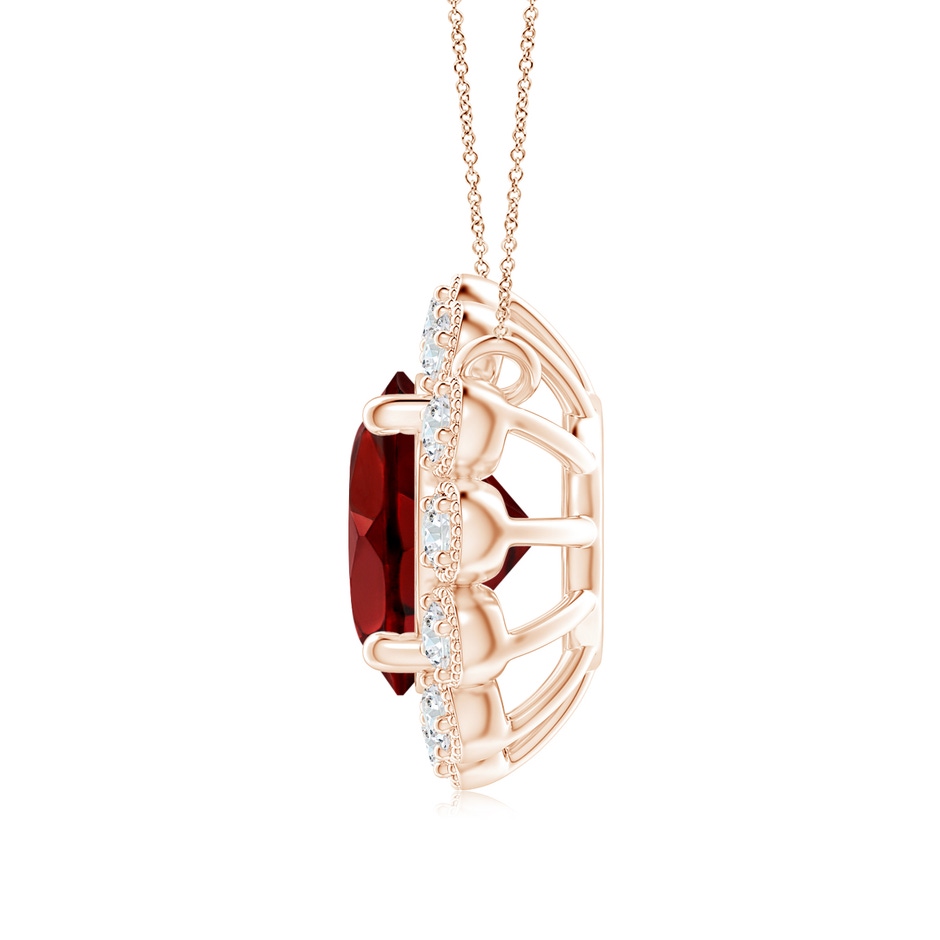 7mm AAAA Garnet Pendant with Bezel-Set Diamond Halo in Rose Gold side 1