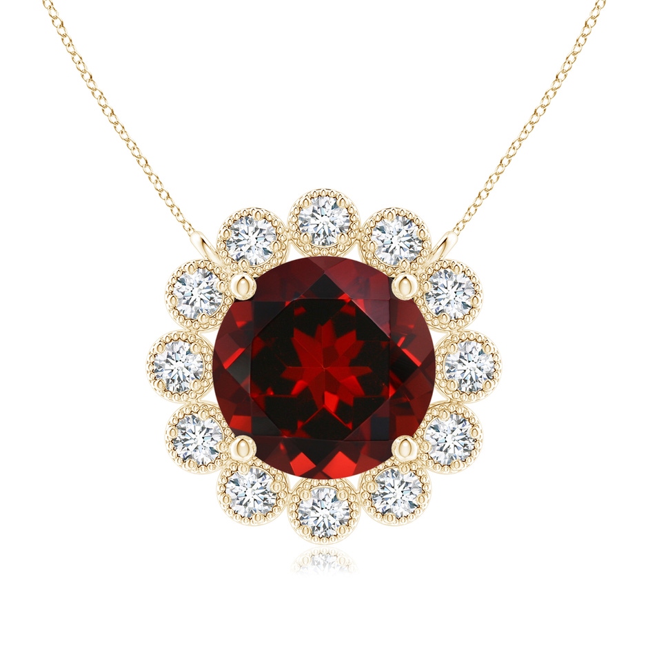7mm AAAA Garnet Pendant with Bezel-Set Diamond Halo in Yellow Gold 