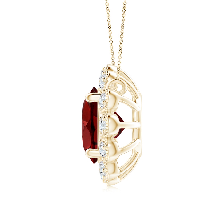 7mm AAAA Garnet Pendant with Bezel-Set Diamond Halo in Yellow Gold side 1