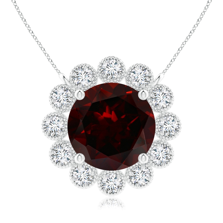 8mm A Garnet Pendant with Bezel-Set Diamond Halo in White Gold 
