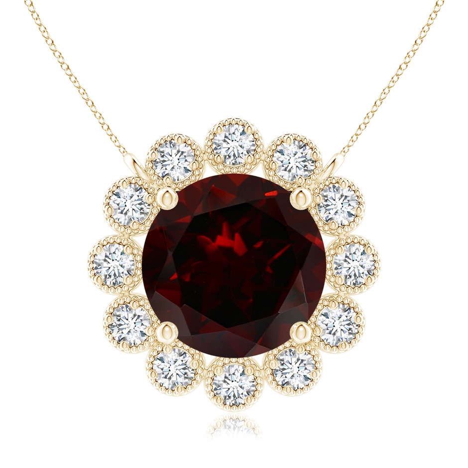 8mm A Garnet Pendant with Bezel-Set Diamond Halo in Yellow Gold 
