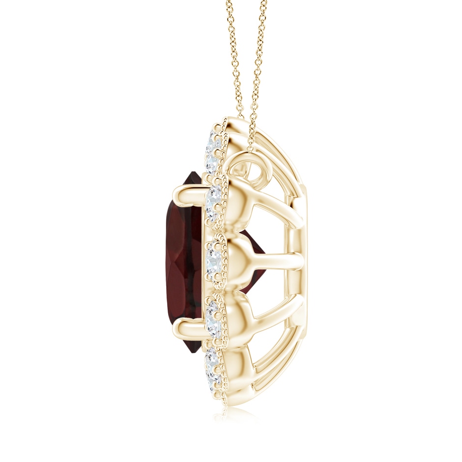 8mm A Garnet Pendant with Bezel-Set Diamond Halo in Yellow Gold side 1
