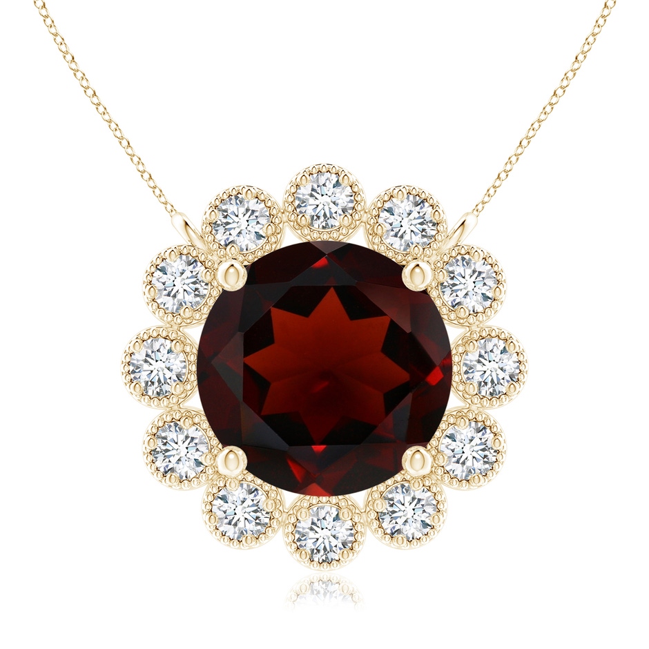 8mm AA Garnet Pendant with Bezel-Set Diamond Halo in Yellow Gold 