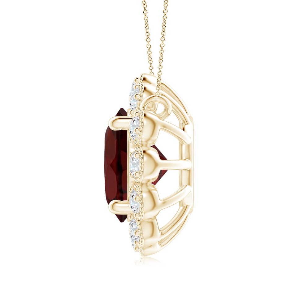 8mm AA Garnet Pendant with Bezel-Set Diamond Halo in Yellow Gold side 1