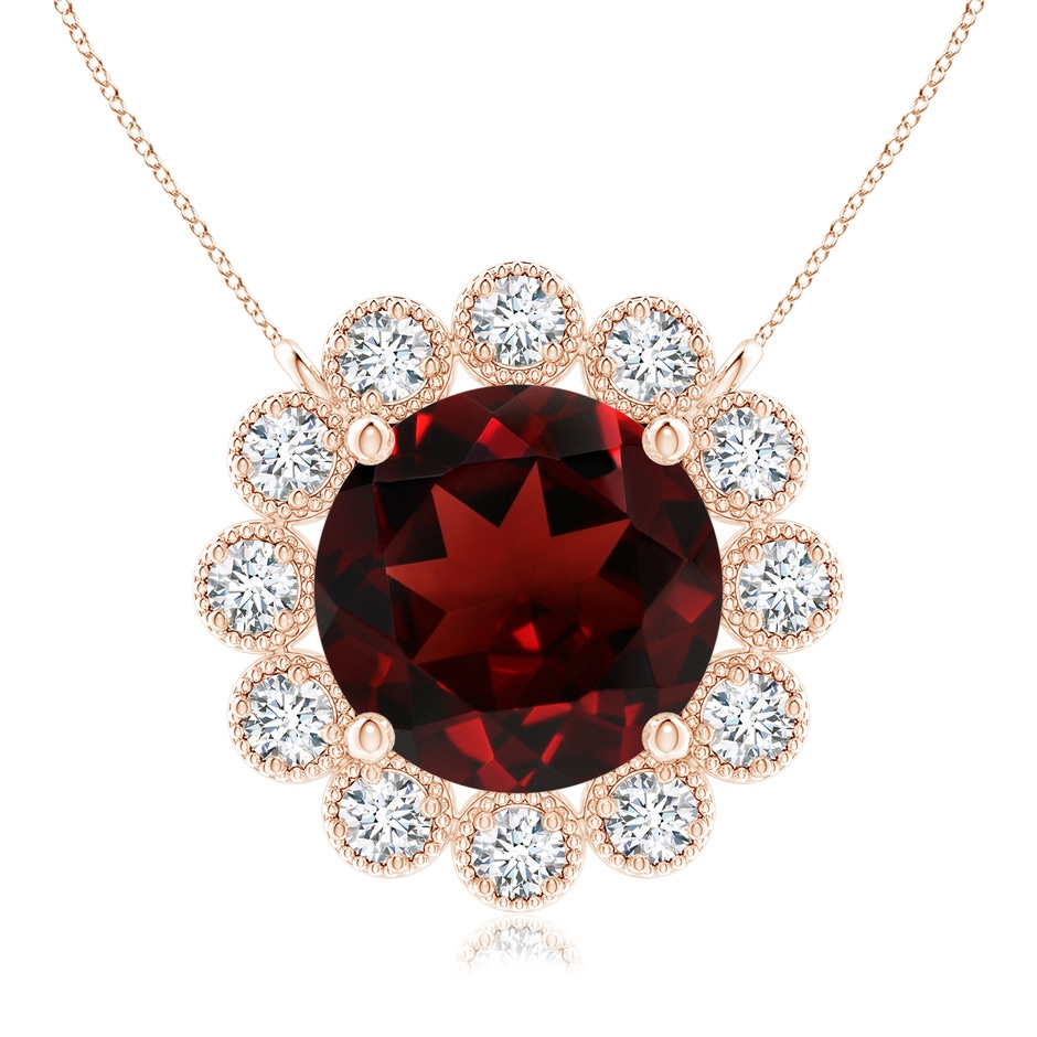 8mm AAA Garnet Pendant with Bezel-Set Diamond Halo in Rose Gold 
