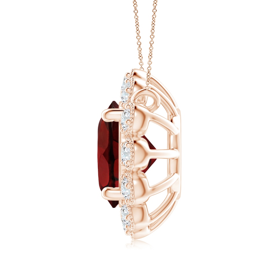 8mm AAA Garnet Pendant with Bezel-Set Diamond Halo in Rose Gold side 1