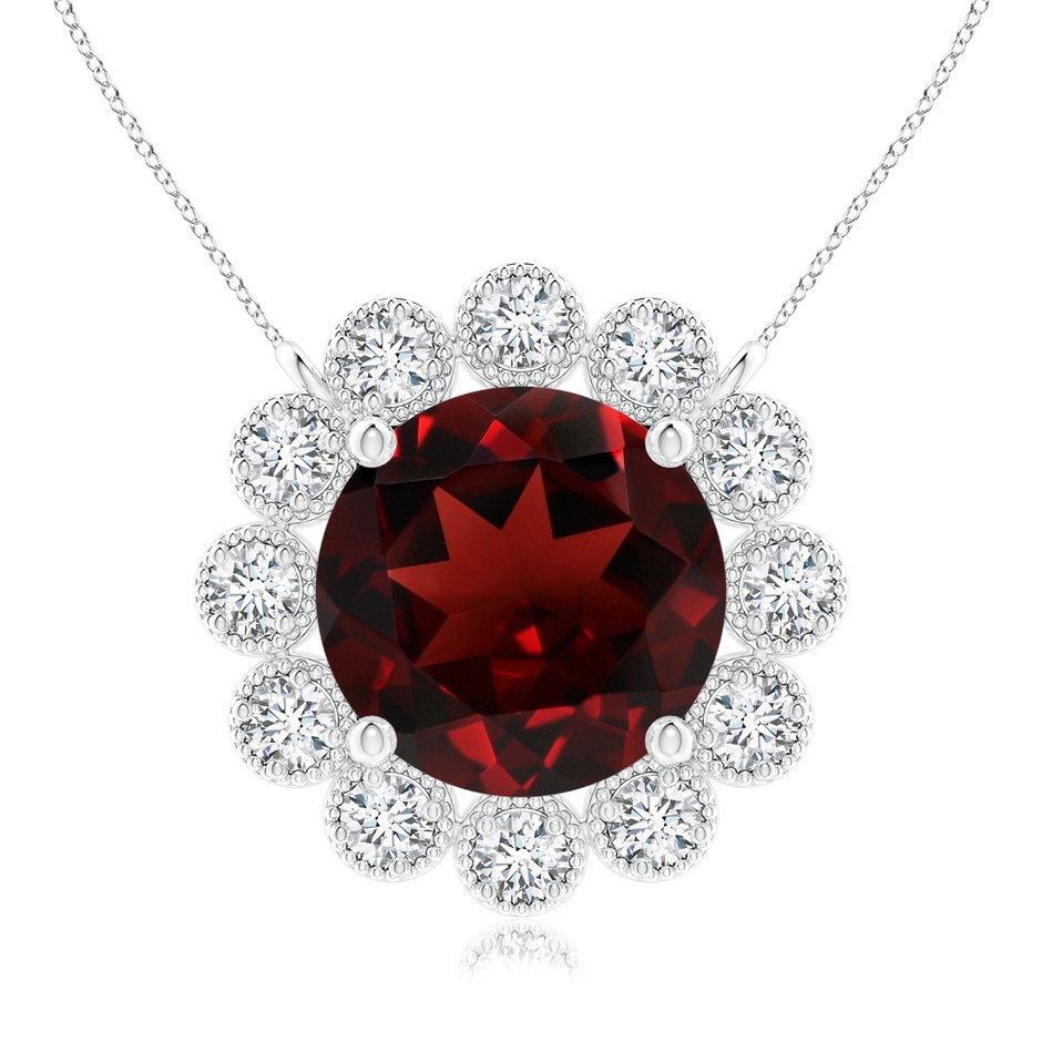 8mm AAA Garnet Pendant with Bezel-Set Diamond Halo in White Gold 