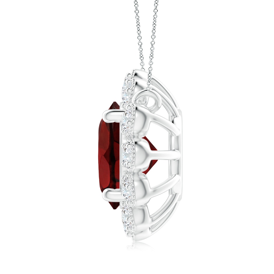 8mm AAA Garnet Pendant with Bezel-Set Diamond Halo in White Gold side 1