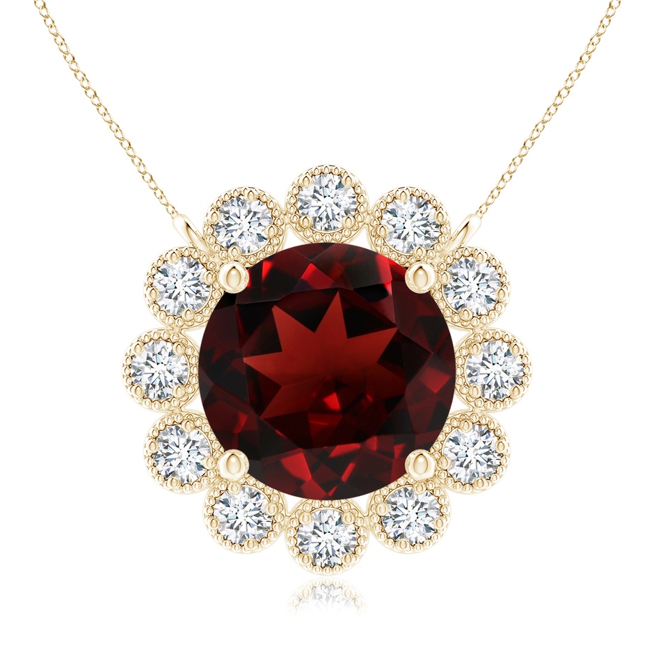 8mm AAA Garnet Pendant with Bezel-Set Diamond Halo in Yellow Gold 