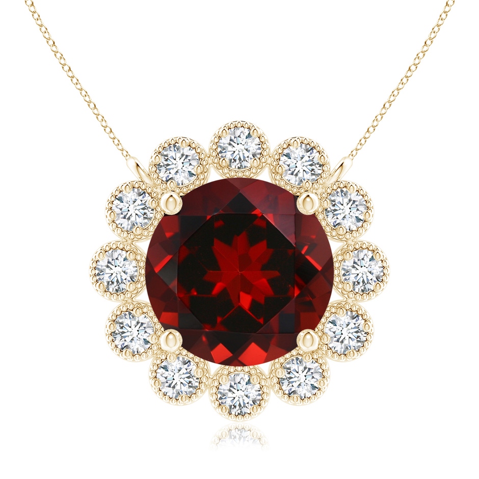 8mm AAAA Garnet Pendant with Bezel-Set Diamond Halo in Yellow Gold 