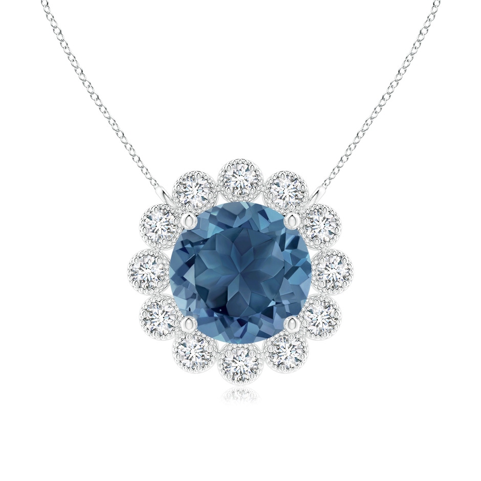 6mm A London Blue Topaz Pendant with Bezel-Set Diamond Halo in White Gold 