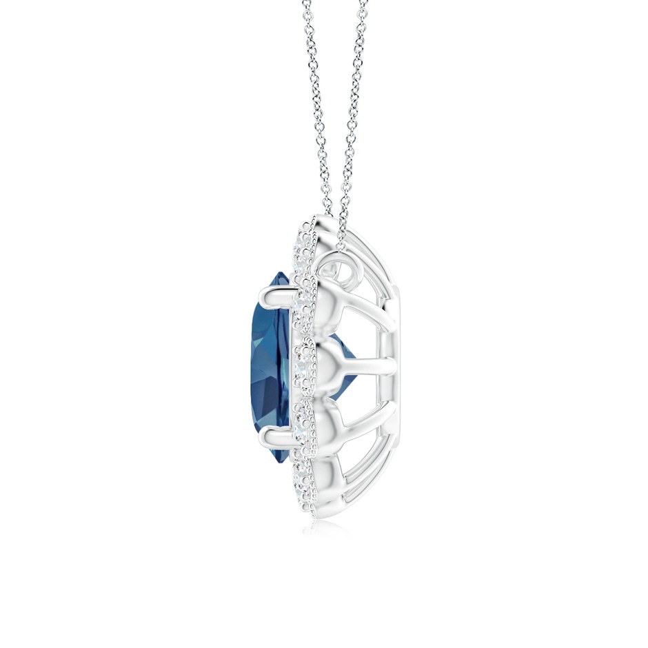 6mm A London Blue Topaz Pendant with Bezel-Set Diamond Halo in White Gold side 1