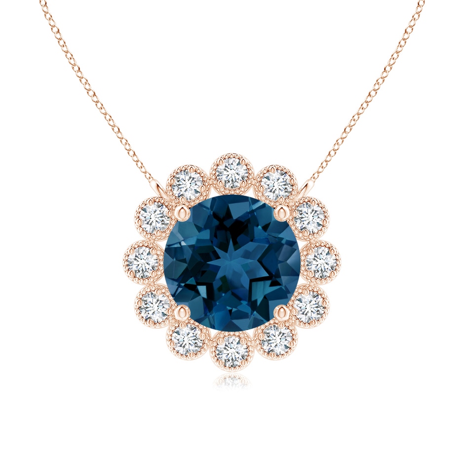 6mm AAA London Blue Topaz Pendant with Bezel-Set Diamond Halo in Rose Gold 