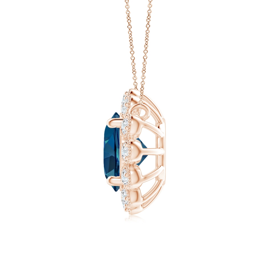 6mm AAA London Blue Topaz Pendant with Bezel-Set Diamond Halo in Rose Gold side 1