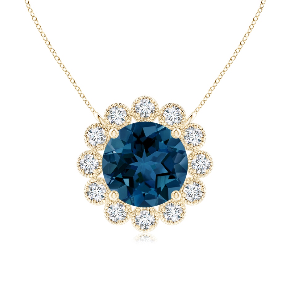 6mm AAA London Blue Topaz Pendant with Bezel-Set Diamond Halo in Yellow Gold 