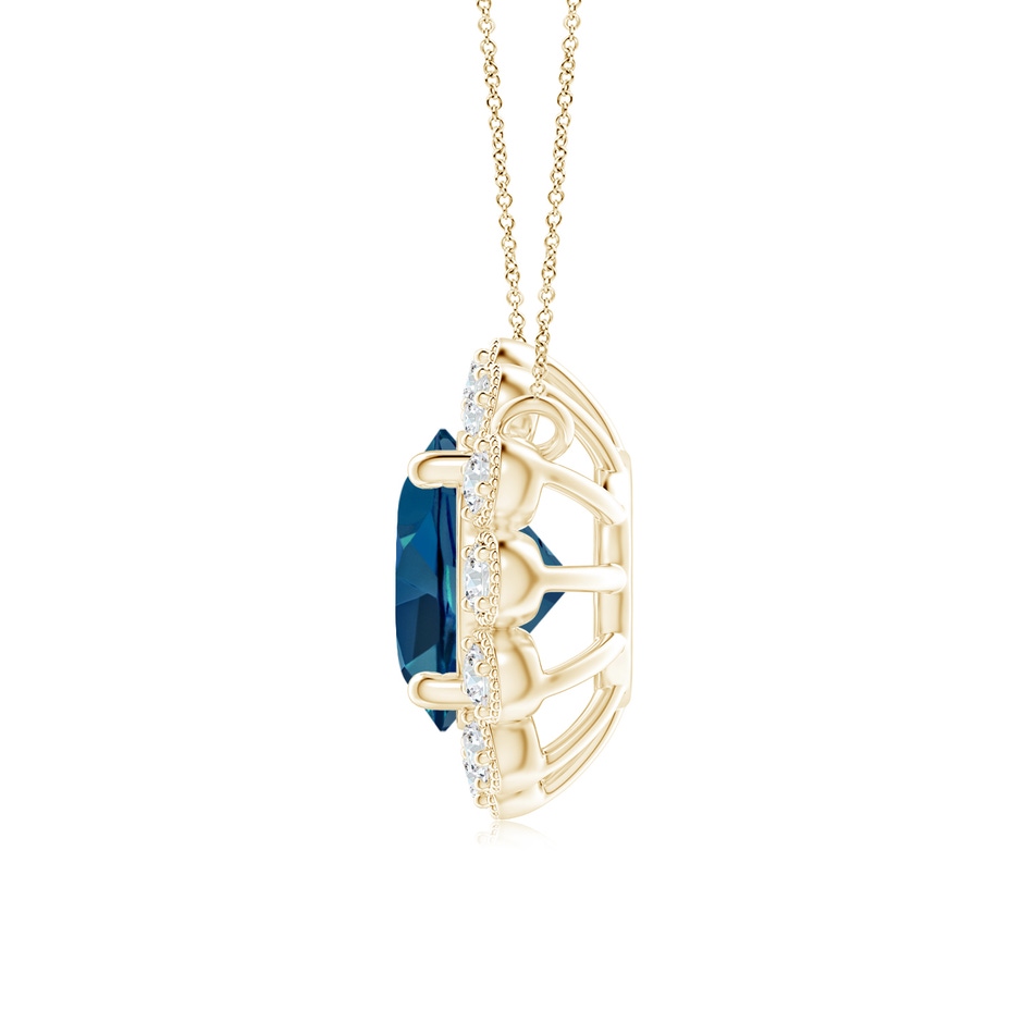 6mm AAA London Blue Topaz Pendant with Bezel-Set Diamond Halo in Yellow Gold side 1