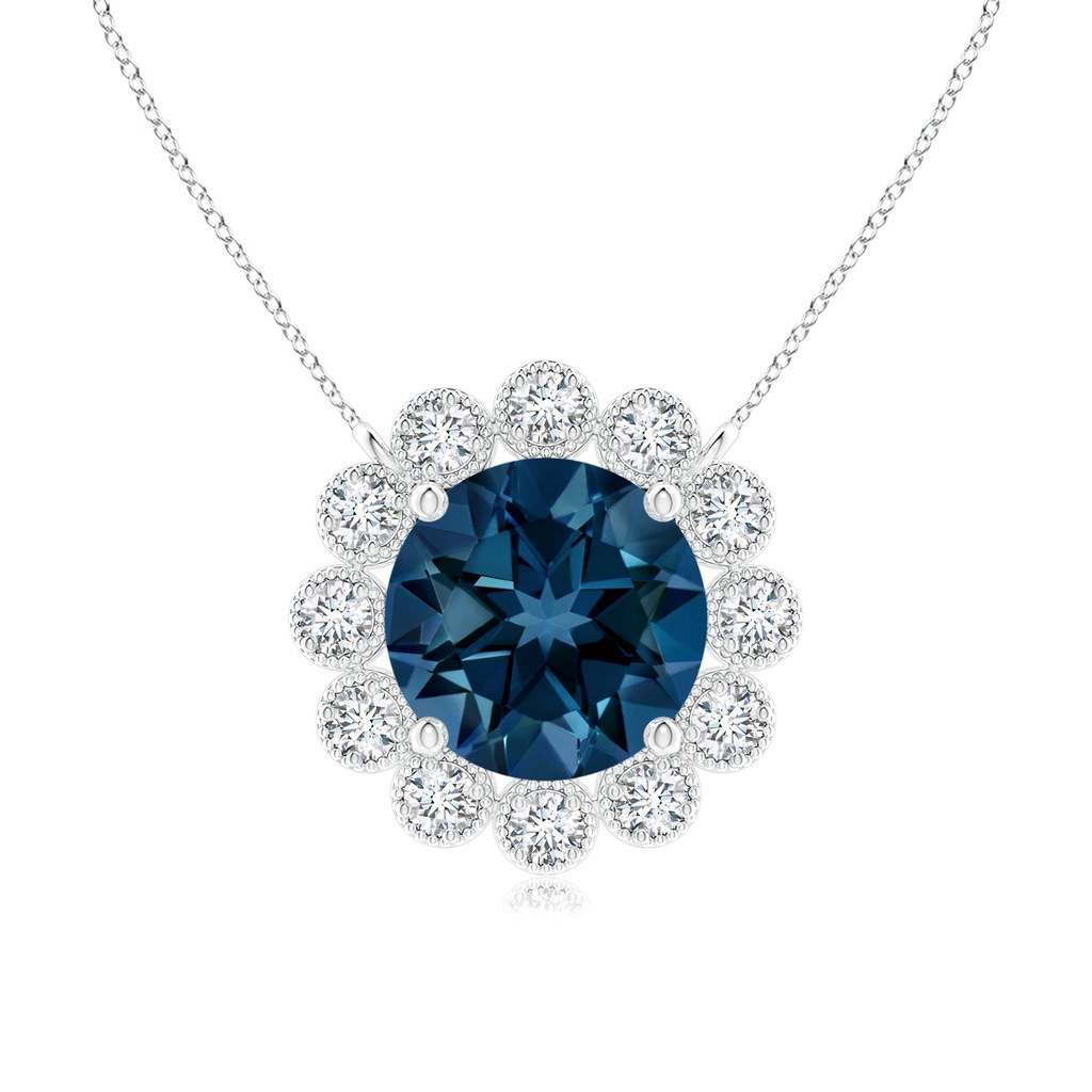 6mm AAAA London Blue Topaz Pendant with Bezel-Set Diamond Halo in P950 Platinum