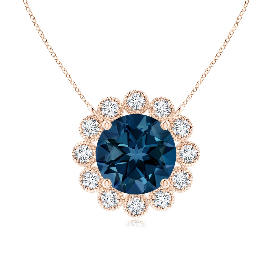 6mm AAAA London Blue Topaz Pendant with Bezel-Set Diamond Halo in Rose Gold 