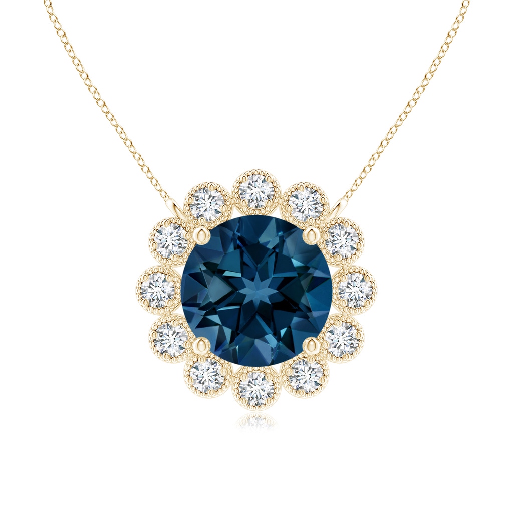 6mm AAAA London Blue Topaz Pendant with Bezel-Set Diamond Halo in Yellow Gold