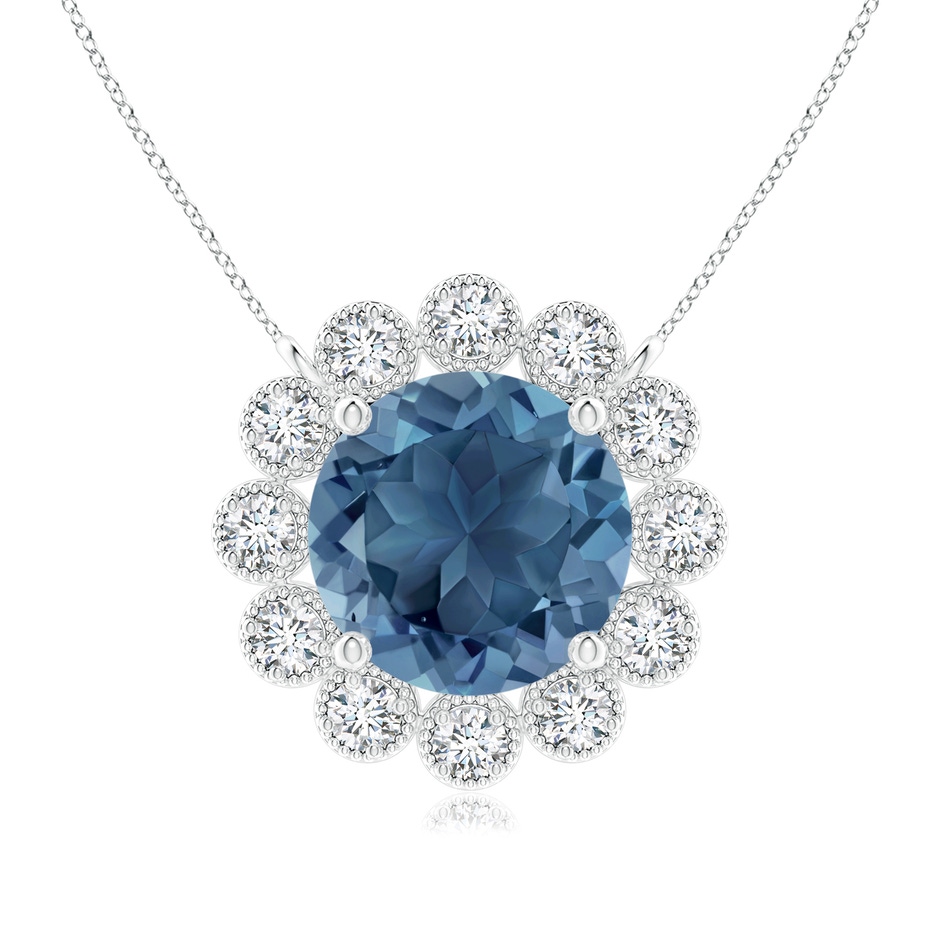7mm A London Blue Topaz Pendant with Bezel-Set Diamond Halo in White Gold 