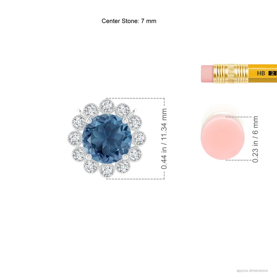 7mm A London Blue Topaz Pendant with Bezel-Set Diamond Halo in White Gold ruler