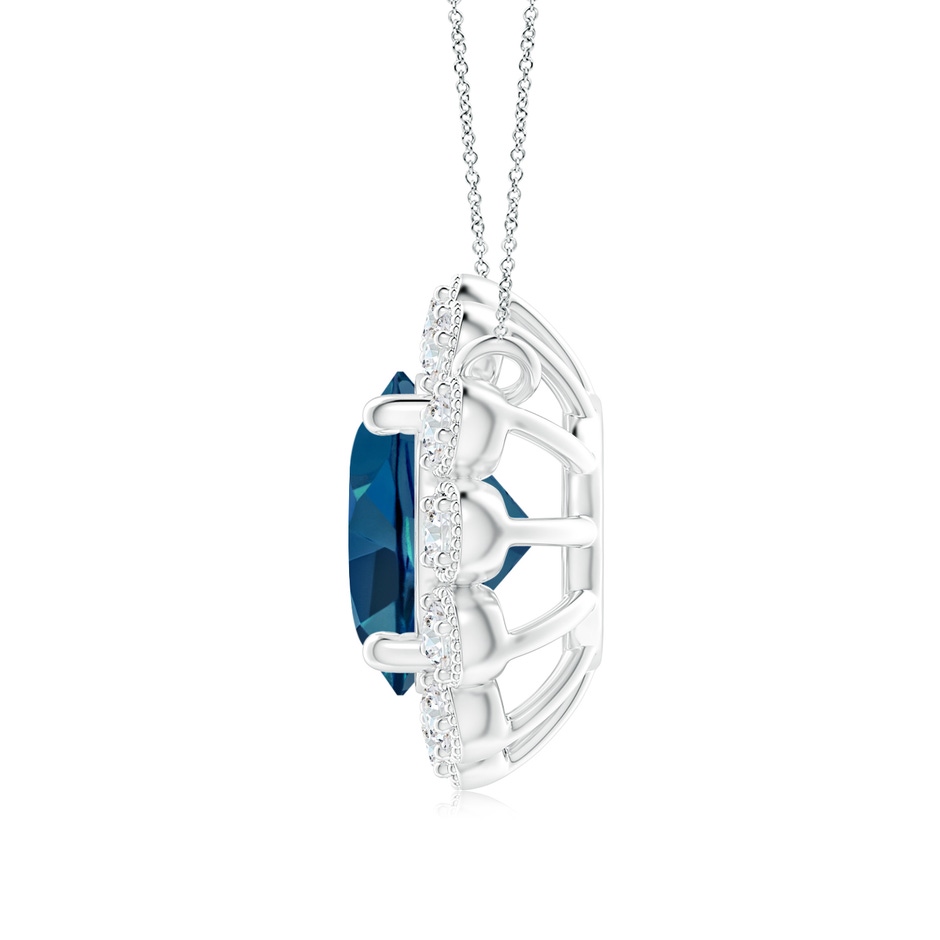 7mm AAA London Blue Topaz Pendant with Bezel-Set Diamond Halo in White Gold side 1