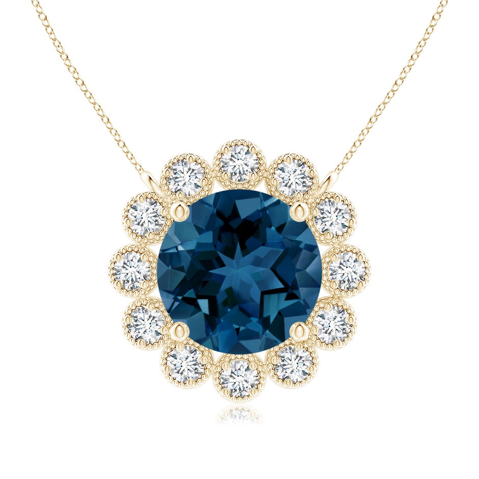 7mm AAA London Blue Topaz Pendant with Bezel-Set Diamond Halo in Yellow Gold 