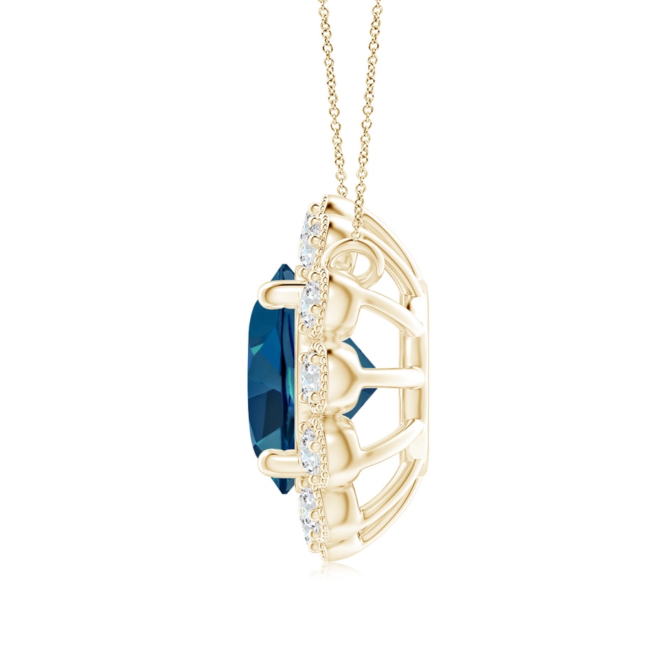 7mm AAA London Blue Topaz Pendant with Bezel-Set Diamond Halo in Yellow Gold side 1