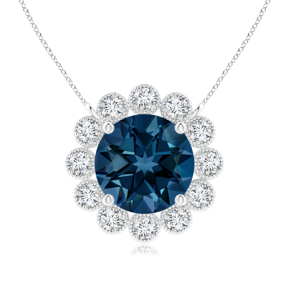 7mm AAAA London Blue Topaz Pendant with Bezel-Set Diamond Halo in White Gold 