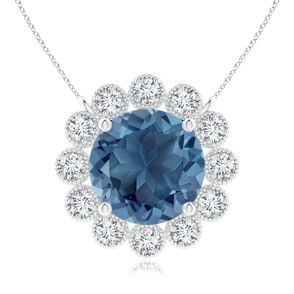 8mm A London Blue Topaz Pendant with Bezel-Set Diamond Halo in White Gold 