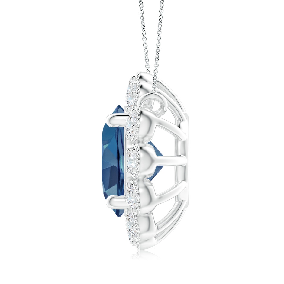 8mm A London Blue Topaz Pendant with Bezel-Set Diamond Halo in White Gold side 1