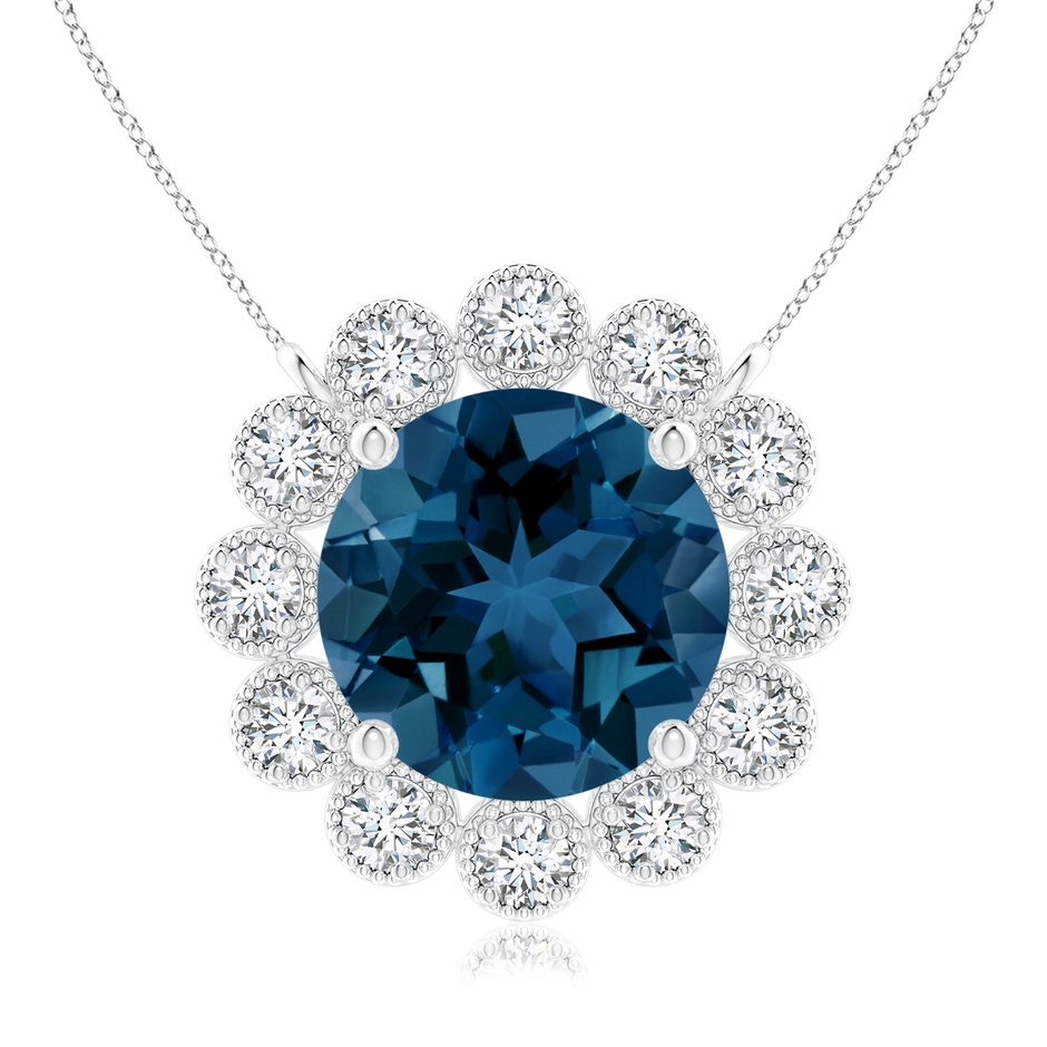 8mm AAA London Blue Topaz Pendant with Bezel-Set Diamond Halo in White Gold 