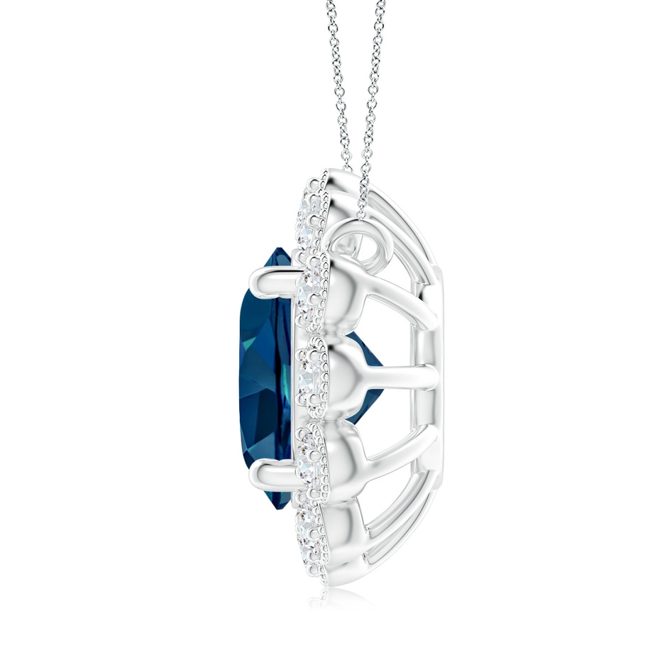 8mm AAAA London Blue Topaz Pendant with Bezel-Set Diamond Halo in P950 Platinum side 1