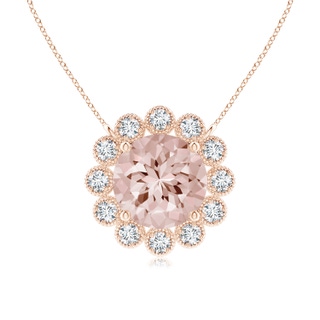 6mm AA Morganite Pendant with Bezel-Set Diamond Halo in Rose Gold