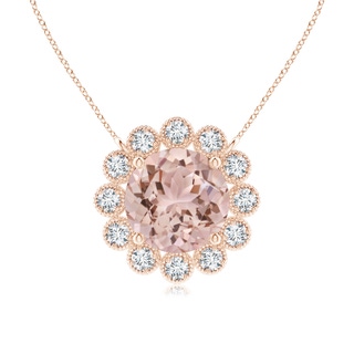 6mm AAA Morganite Pendant with Bezel-Set Diamond Halo in Rose Gold