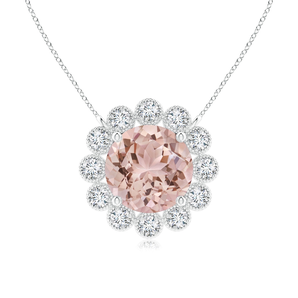 6mm AAA Morganite Pendant with Bezel-Set Diamond Halo in White Gold