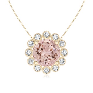 6mm AAA Morganite Pendant with Bezel-Set Diamond Halo in Yellow Gold